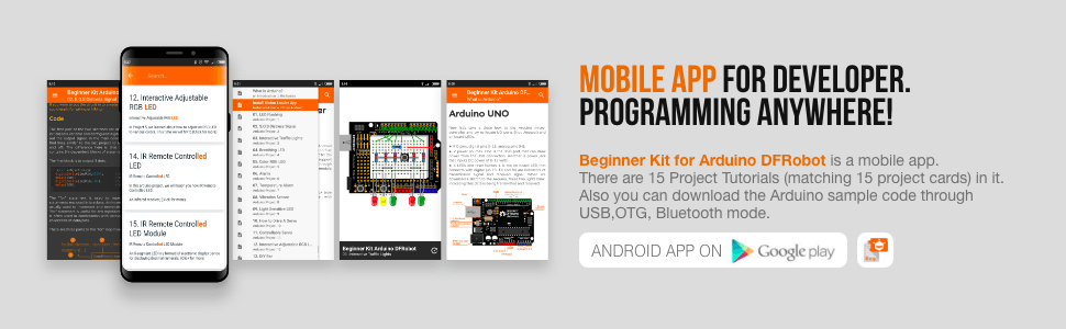 Beginner Kit for Arduino (Best Starter Kit) - MOBILE APP FOR DEVELOPER. PROGRAMMING ANYWHERE!
